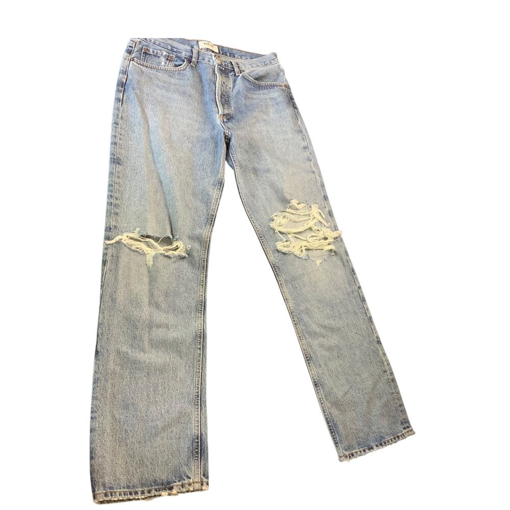 AGOLDE Riley Distressed Straight Leg Jeans Women’s Size 28 Light Wash Denim